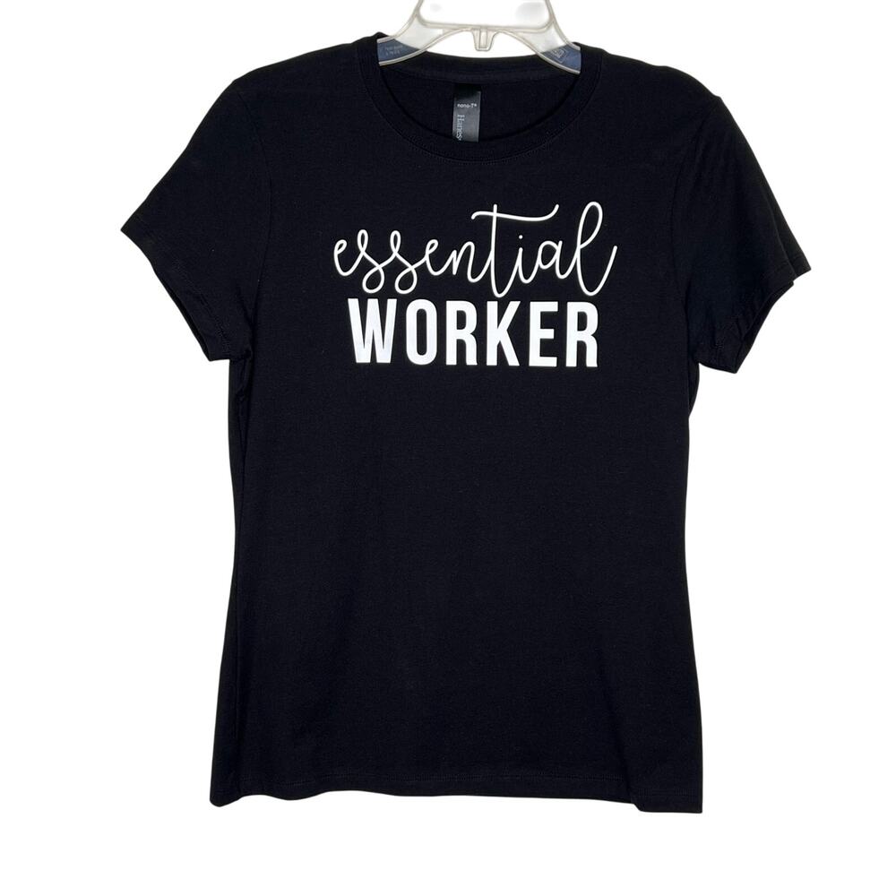 New Hanes Nano T Women’s Essential Worker Black Graphic Tee Shirt Size Small